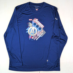 Champion RunDisney Marvel Avengers Mens L Blue Long Sleeve Shirt 2016 Double Dry